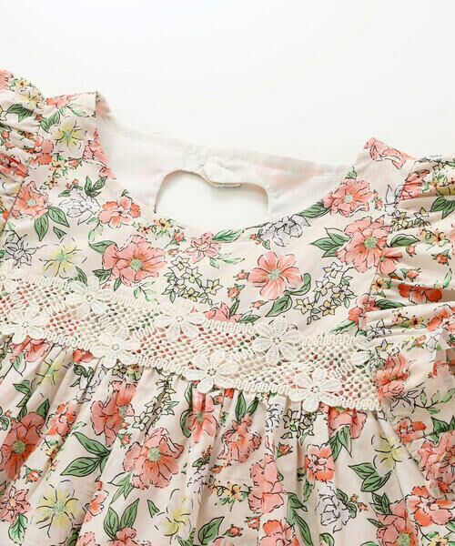【値下げ】ハートや裾スカラップが可愛い♡ワンピース セール】 袖フリル後ろオープンハート花柄ワンピース(90~130cm