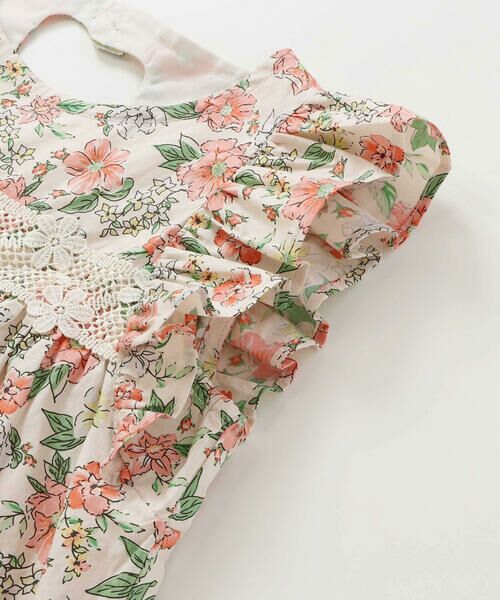 【値下げ】ハートや裾スカラップが可愛い♡ワンピース セール】 袖フリル後ろオープンハート花柄ワンピース(90~130cm