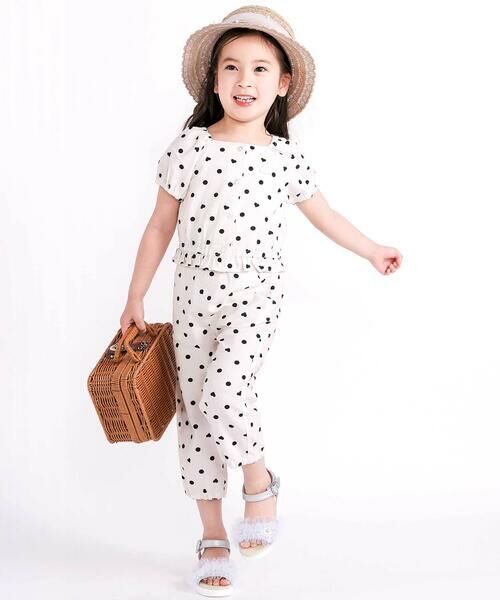 SLAP SLIP / スラップ スリップ セットアップ | 【接触冷感】バックリボントップス+裾ゴムボトムス隠しハートドットセットアップ(90~130cm)(オフホワイト×黒ドット)