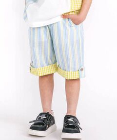 SLAP SLIP / スラップ スリップ ショート・ハーフ・半端丈パンツ | 【お揃い/接触冷感】チェックストライプ裾折り返しサイドタブハーフパンツ(80~130cm)