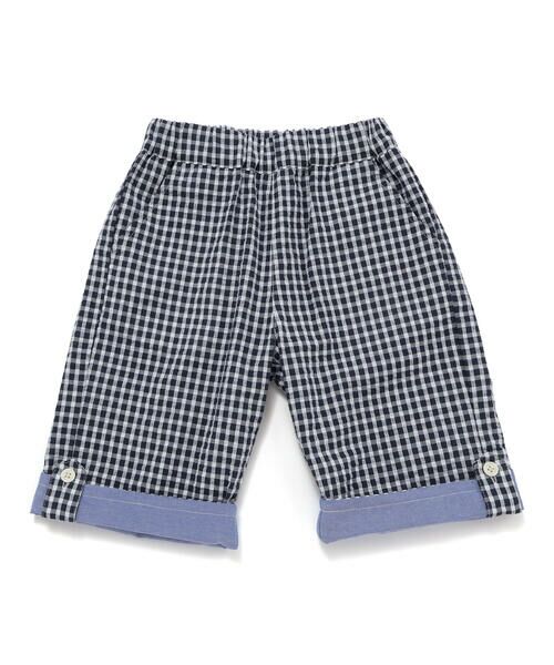 SLAP SLIP / スラップ スリップ ショート・ハーフ・半端丈パンツ | 【お揃い/接触冷感】チェックストライプ裾折り返しサイドタブハーフパンツ(80~130cm) | 詳細1