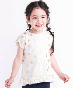 SLAP SLIP / スラップ スリップ Tシャツ | 【接触冷感】裾フリルハートドット箔プリント柄Tシャツ(80~130cm)