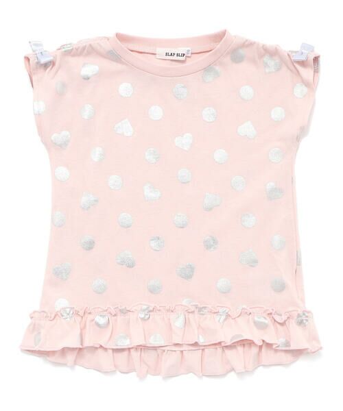 SLAP SLIP/スラップ スリップ 【接触冷感】裾フリルハートドット箔プリント柄Tシャツ(80~130cm) ピンク系 120cm SLAP SLIP/スラップ スリップ 【接触冷感】裾フリルハートドット箔プリント柄Tシャツ(80~130cm) ピンク系 120cm