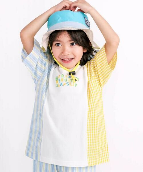 SLAP SLIP/スラップ スリップ 【お揃い】ストライプチェックサイド切り替えTシャツ(80~130cm) ホワイト 120cm SLAP SLIP/スラップ スリップ 【お揃い】ストライプチェックサイド切り替えTシャツ(80~130cm) ホワイト 120cm