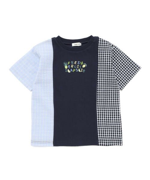 SLAP SLIP / スラップ スリップ Tシャツ | 【お揃い】ストライプチェックサイド切り替えTシャツ(80~130cm) | 詳細10