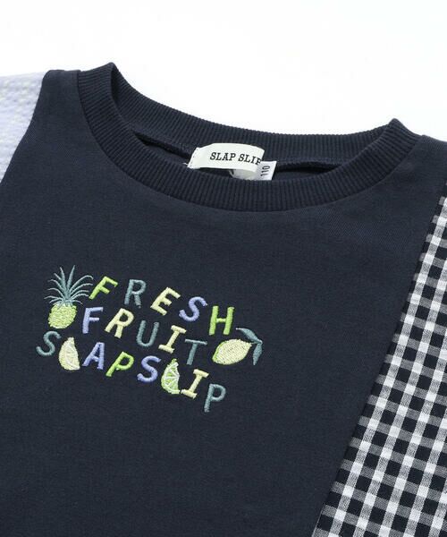 SLAP SLIP / スラップ スリップ Tシャツ | 【お揃い】ストライプチェックサイド切り替えTシャツ(80~130cm) | 詳細12