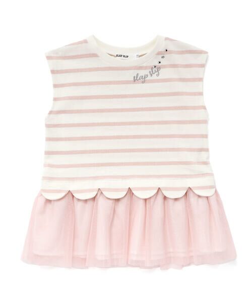 SLAP SLIP / スラップ スリップ Tシャツ | チュールドッキングラメボーダーキラキラトップス(80~130cm) | 詳細4