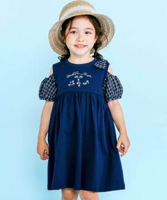 SLAP SLIP / スラップ スリップ ミニ丈・ひざ丈ワンピース | ストライプチェック袖リボンオフショルワンピース(90~130cm)