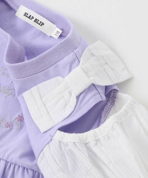 SLAP SLIP / スラップ スリップ ミニ丈・ひざ丈ワンピース | ストライプチェック袖リボンオフショルワンピース(90~130cm) | 詳細13