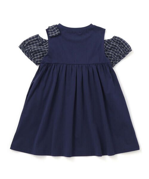 SLAP SLIP / スラップ スリップ ミニ丈・ひざ丈ワンピース | ストライプチェック袖リボンオフショルワンピース(90~130cm) | 詳細5