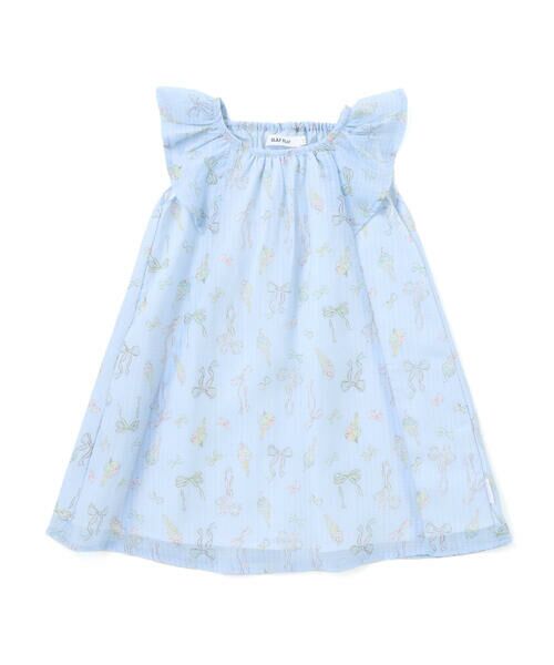 SLAP SLIP / スラップ スリップ ミニ丈・ひざ丈ワンピース | アイス柄プリントシアーチェックワンピース(80~130cm)(ブルー系)