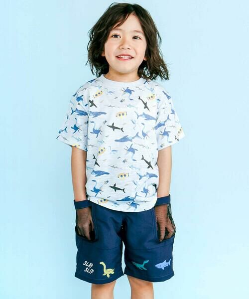 SLAP SLIP / スラップ スリップ ショート・ハーフ・半端丈パンツ | 【水陸両用/水にぬれると柄が浮き出る！？】恐竜総柄メッシュポケットハーフパンツ(80~130cm) | 詳細2