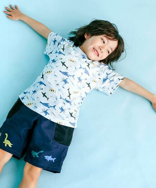 SLAP SLIP / スラップ スリップ ショート・ハーフ・半端丈パンツ | 【水陸両用/水にぬれると柄が浮き出る！？】恐竜総柄メッシュポケットハーフパンツ(80~130cm) | 詳細3