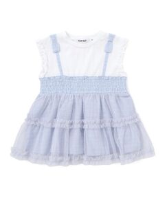 SLAP SLIP / スラップ スリップ Tシャツ | 肩リボンチュールキャミソールドッキングTシャツ(80~130cm)