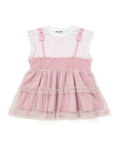 SLAP SLIP / スラップ スリップ Tシャツ | 肩リボンチュールキャミソールドッキングTシャツ(80~130cm) | 詳細11