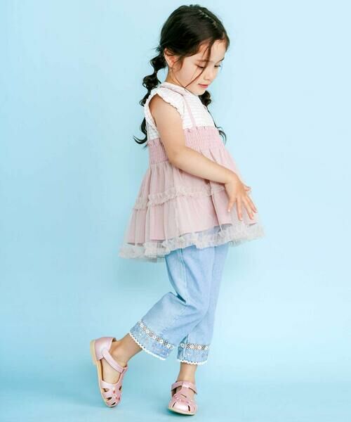 SLAP SLIP / スラップ スリップ Tシャツ | 肩リボンチュールキャミソールドッキングTシャツ(80~130cm) | 詳細6