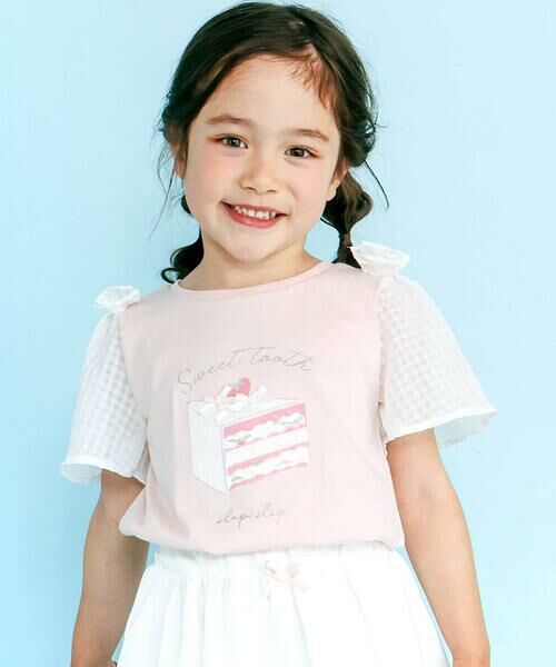 SLAP SLIP / スラップ スリップ Tシャツ | 【吸汗速乾】アイスクリームケーキモチーフリボンシアースリーブTシャツ(80~130cm)(ピンク×ホワイト(ケーキ))