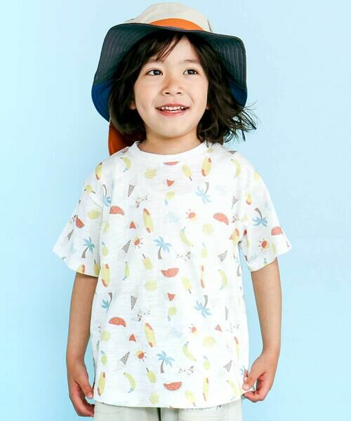 SLAP SLIP/スラップ スリップ 【吸汗速乾】ビーチ海総柄半袖Tシャツ(80~130cm) オフホワイト系 110cm SLAP SLIP/スラップ スリップ 【吸汗速乾】ビーチ海総柄半袖Tシャツ(80~130cm) オフホワイト系 110cm