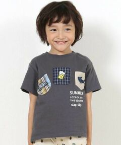 SLAP SLIP / スラップ スリップ Tシャツ | 【吸汗速乾】チェックダンガリー色々ワッペン付きポケット半袖Tシャツ(80~130cm)
