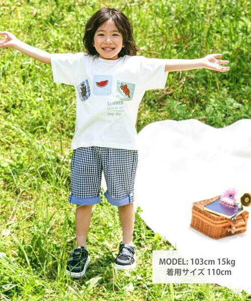 SLAP SLIP / スラップ スリップ Tシャツ | 【吸汗速乾】チェックダンガリー色々ワッペン付きポケット半袖Tシャツ(80~130cm) | 詳細1