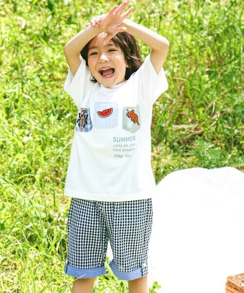 SLAP SLIP / スラップ スリップ Tシャツ | 【吸汗速乾】チェックダンガリー色々ワッペン付きポケット半袖Tシャツ(80~130cm) | 詳細2