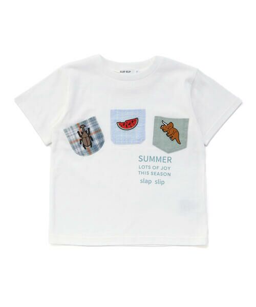 SLAP SLIP / スラップ スリップ Tシャツ | 【吸汗速乾】チェックダンガリー色々ワッペン付きポケット半袖Tシャツ(80~130cm) | 詳細4