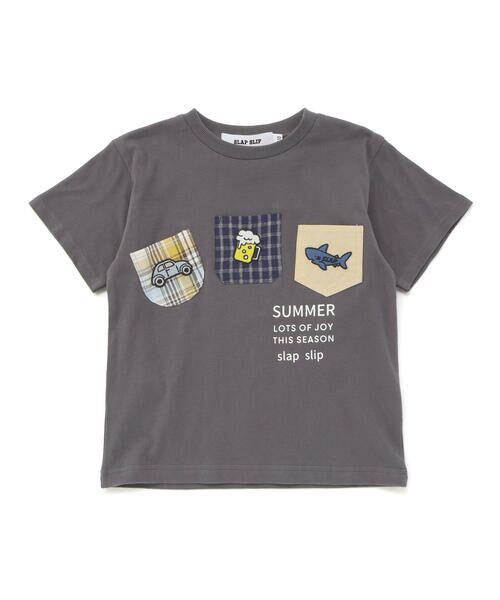 SLAP SLIP / スラップ スリップ Tシャツ | 【吸汗速乾】チェックダンガリー色々ワッペン付きポケット半袖Tシャツ(80~130cm) | 詳細10
