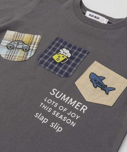 SLAP SLIP / スラップ スリップ Tシャツ | 【吸汗速乾】チェックダンガリー色々ワッペン付きポケット半袖Tシャツ(80~130cm) | 詳細14