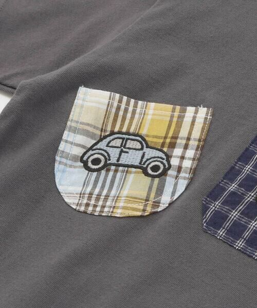 SLAP SLIP / スラップ スリップ Tシャツ | 【吸汗速乾】チェックダンガリー色々ワッペン付きポケット半袖Tシャツ(80~130cm) | 詳細15