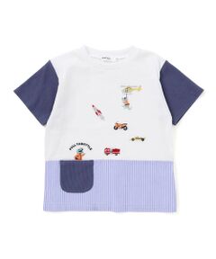 SLAP SLIP / スラップ スリップ Tシャツ | 【吸汗速乾】ポケット付きいろんなモチーフ刺しゅう袖配色Tシャツ(80~130cm)