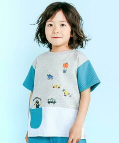 SLAP SLIP / スラップ スリップ Tシャツ | 【吸汗速乾】ポケット付きいろんなモチーフ刺しゅう袖配色Tシャツ(80~130cm)