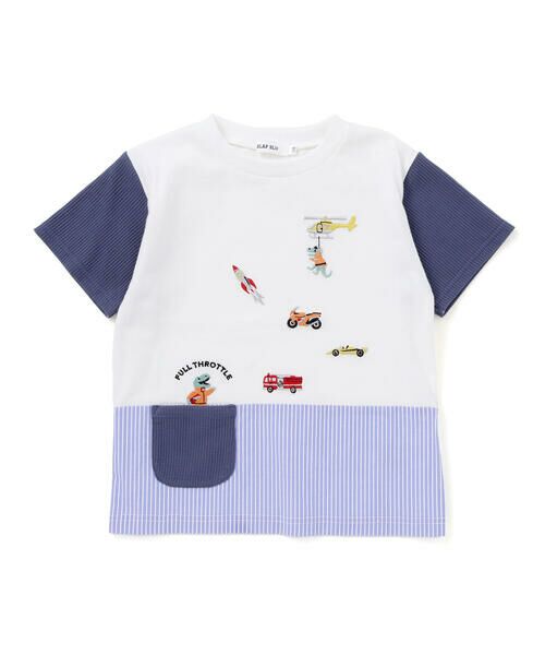 SLAP SLIP / スラップ スリップ Tシャツ | 【吸汗速乾】ポケット付きいろんなモチーフ刺しゅう袖配色Tシャツ(80~130cm) | 詳細1
