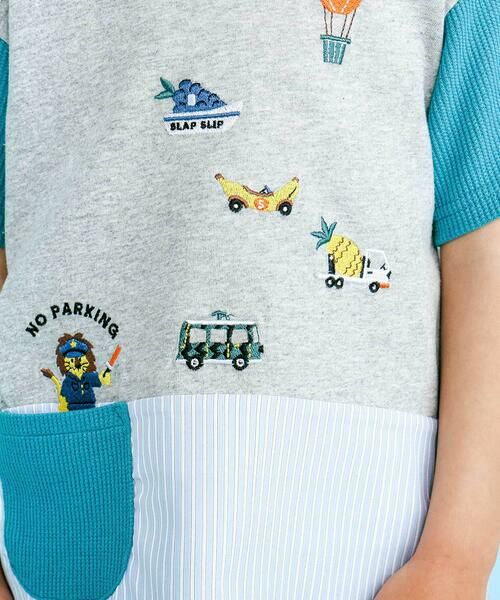 SLAP SLIP / スラップ スリップ Tシャツ | 【吸汗速乾】ポケット付きいろんなモチーフ刺しゅう袖配色Tシャツ(80~130cm) | 詳細8