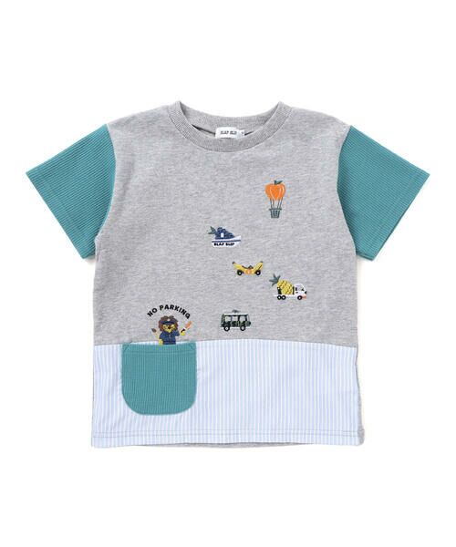 SLAP SLIP / スラップ スリップ Tシャツ | 【吸汗速乾】ポケット付きいろんなモチーフ刺しゅう袖配色Tシャツ(80~130cm) | 詳細9