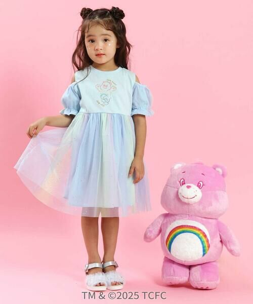 SLAP SLIP / スラップ スリップ ミニ丈・ひざ丈ワンピース | 【ケアベア×SLAP SLIP】キラキラプリント肩あきチュールワンピース(100~130cm) | 詳細1