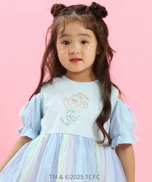 SLAP SLIP / スラップ スリップ ミニ丈・ひざ丈ワンピース | 【ケアベア×SLAP SLIP】キラキラプリント肩あきチュールワンピース(100~130cm) | 詳細2