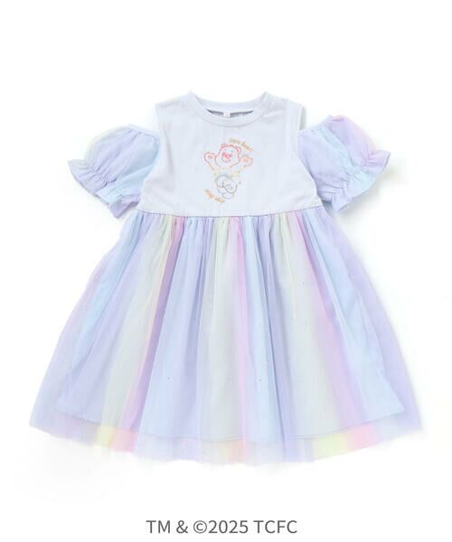 SLAP SLIP / スラップ スリップ ミニ丈・ひざ丈ワンピース | 【ケアベア×SLAP SLIP】キラキラプリント肩あきチュールワンピース(100~130cm) | 詳細3