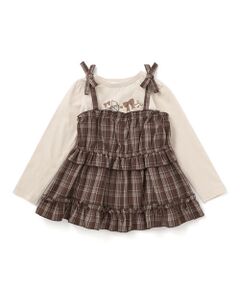 SLAP SLIP / スラップ スリップ セットアップ | 【お揃い】チェックティアードキャミソール+フロントプリント長袖カットソー2点セット(90~130cm)