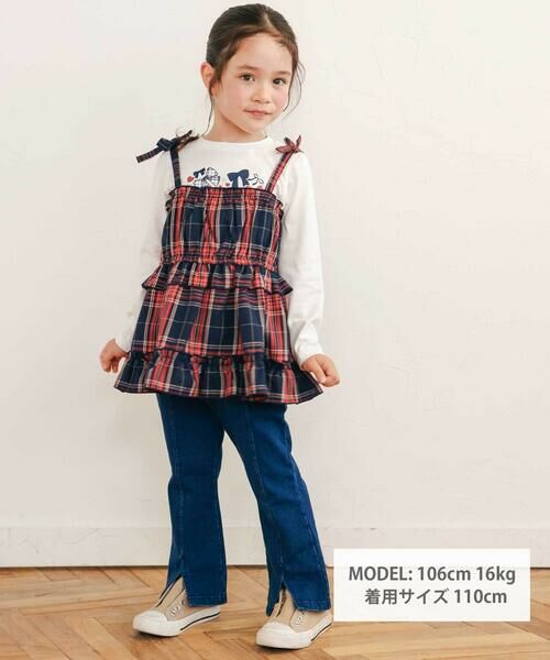 SLAP SLIP / スラップ スリップ セットアップ | 【お揃い】チェックティアードキャミソール+フロントプリント長袖カットソー2点セット(90~130cm) | 詳細1