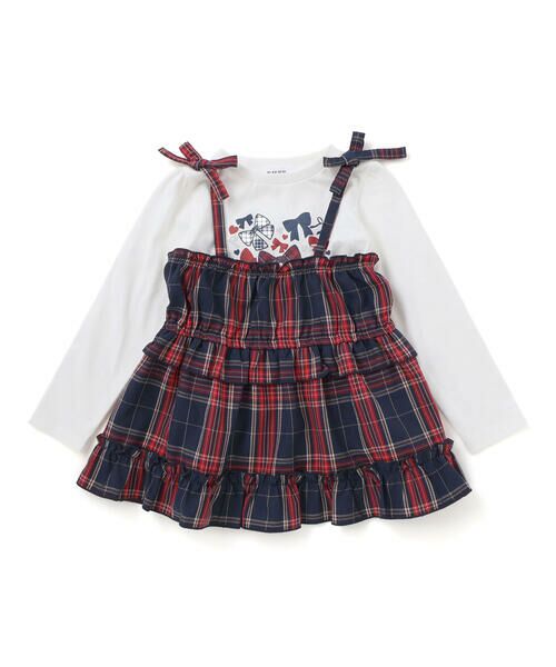 SLAP SLIP / スラップ スリップ セットアップ | 【お揃い】チェックティアードキャミソール+フロントプリント長袖カットソー2点セット(90~130cm) | 詳細4