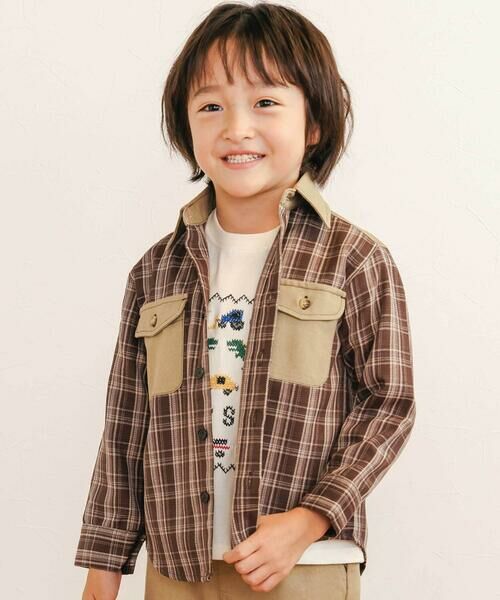 SLAP SLIP/スラップ スリップ 【お揃い】ツイル胸ポケットチェックシャツ(80~130cm) ブラウン系 120cm SLAP SLIP/スラップ スリップ 【お揃い】ツイル胸ポケットチェックシャツ(80~130cm) ブラウン系 120cm