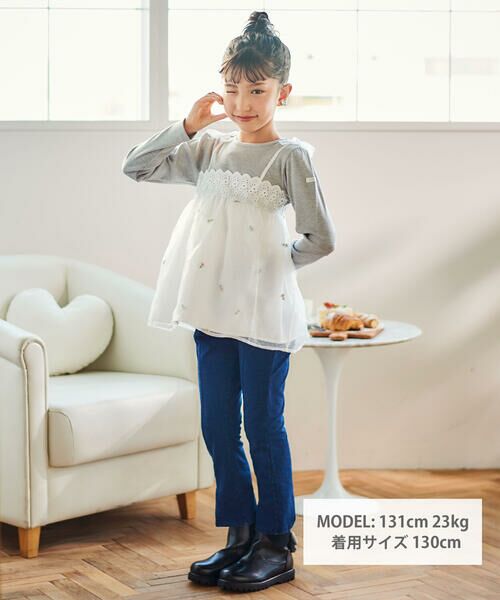 SLAP SLIP / スラップ スリップ チノ・ワークパンツ | 後ろポケットリボンフレアシルエット9分丈デニムパンツ(80~130cm) | 詳細2