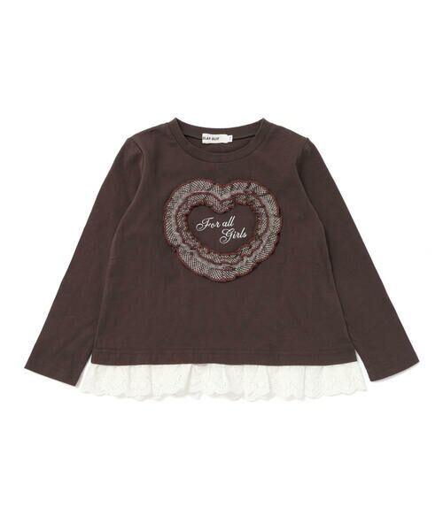 SLAP SLIP/スラップ スリップ レースチュールハート裾フリルTシャツ(80~130cm) ブラウン 110cm SLAP SLIP/スラップ スリップ レースチュールハート裾フリルTシャツ(80~130cm) ブラウン 110cm