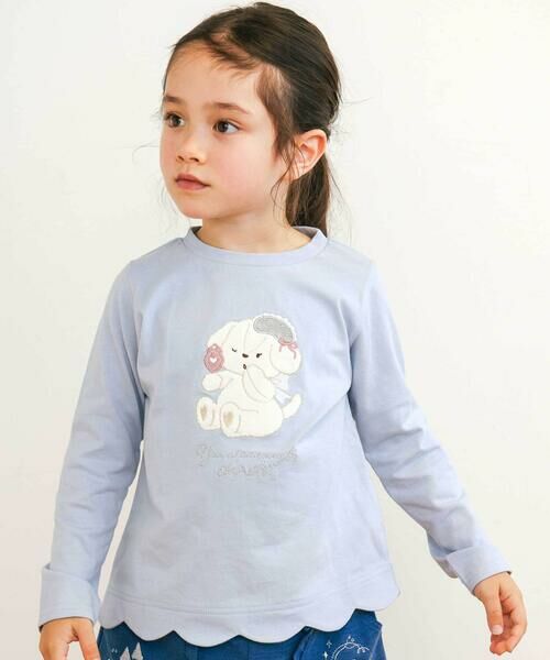 SLAP SLIP/スラップ スリップ アニマルクマウサギイヌネコモチーフパッチ刺しゅう裾スカラップTシャツ(80~130cm) ブルー(イヌ) 130cm SLAP SLIP/スラップ スリップ アニマルクマウサギイヌネコモチーフパッチ刺しゅう裾スカラップTシャツ(80~130cm) ブルー(イヌ) 130cm