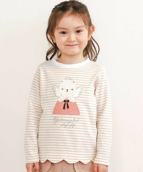 SLAP SLIP/スラップ スリップ アニマルクマウサギイヌネコモチーフパッチ刺しゅう裾スカラップTシャツ(80~130cm) ベージュ系(ネコ) 130cm SLAP SLIP/スラップ スリップ アニマルクマウサギイヌネコモチーフパッチ刺しゅう裾スカラップTシャツ(80~130cm) ベージュ系(ネコ) 130cm