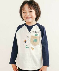 SLAP SLIP / スラップ スリップ Tシャツ | 【お揃い】はたらくくるま恐竜刺しゅう胸ポケット付きラグランTシャツ(80~130cm)