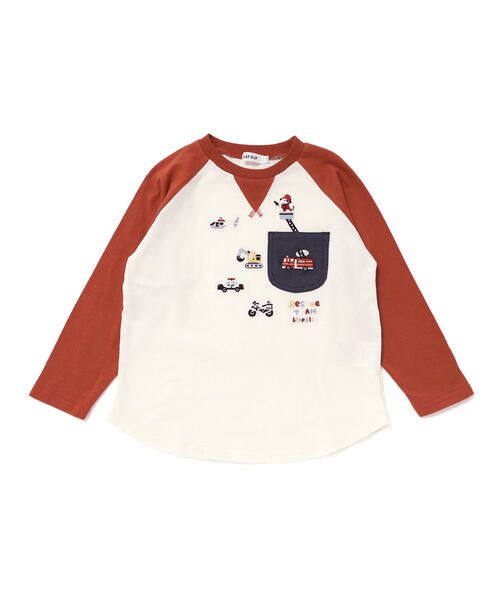 SLAP SLIP / スラップ スリップ Tシャツ | 【お揃い】はたらくくるま恐竜刺しゅう胸ポケット付きラグランTシャツ(80~130cm) | 詳細1