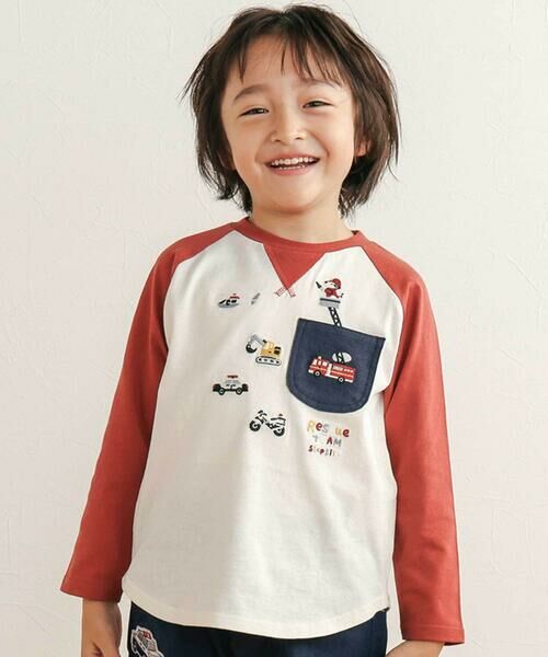 SLAP SLIP/スラップ スリップ 【お揃い】はたらくくるま恐竜刺しゅう胸ポケット付きラグランTシャツ(80~130cm) レッド 110cm SLAP SLIP/スラップ スリップ 【お揃い】はたらくくるま恐竜刺しゅう胸ポケット付きラグランTシャツ(80~130cm) レッド 110cm