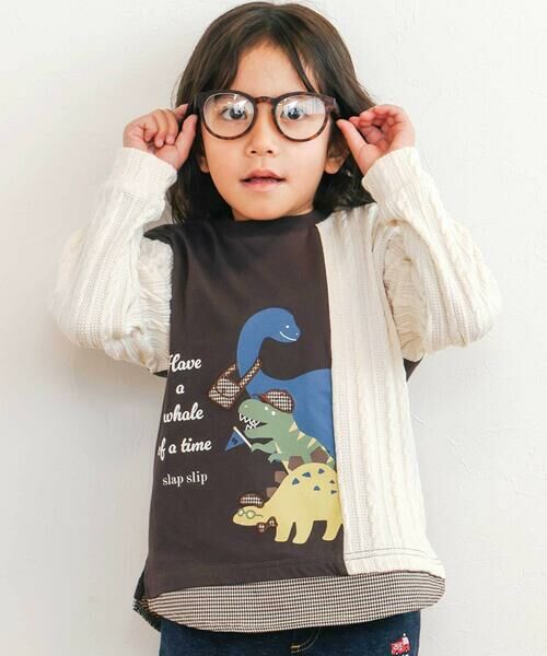 SLAP SLIP/スラップ スリップ お出かけ恐竜モチーフ切り替えTシャツ(80~130cm) ダークブラウン×オフホワイト 100cm SLAP SLIP/スラップ スリップ お出かけ恐竜モチーフ切り替えTシャツ(80~130cm) ダークブラウン×オフホワイト 100cm