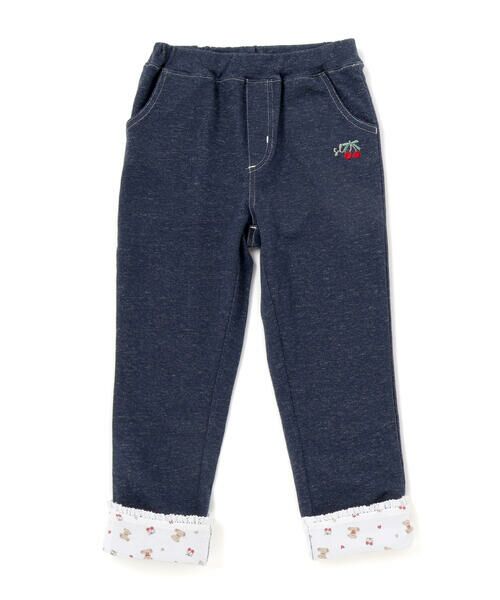 裾レース折り返し柄プリントデニム風パンツ(80~120cm) （チノ